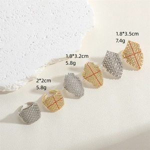 Adjustable geometric full zircon open rings in gold and silver finish for women