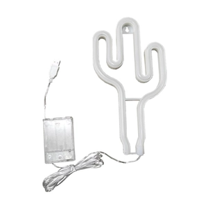 LED cactus neon sign with USB and battery power options for festive wall decoration