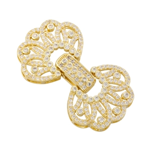 Golden flower clasp with white cubic zirconia for multi-row pearl bracelets and necklaces