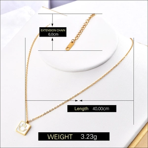 18K gold plated titanium steel necklace featuring a square white smile pendant