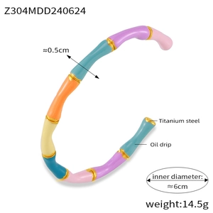 Detailed view of titanium steel bamboo bracelet with colorful enamel sections
