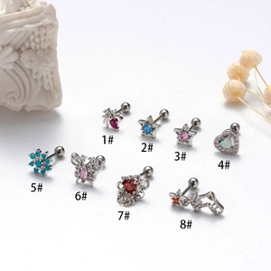 Stainless steel cartilage studs with colorful cubic zirconia in eight unique designs