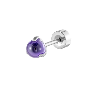 Titanium steel cartilage stud earring featuring a purple dragon ball and silver claw setting