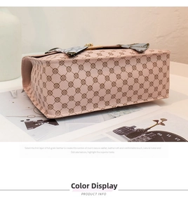 Pink printed crossbody bag with floral scarf handle and golden metal twist-lock detail