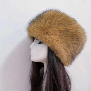 Winter faux fox fur Russian style Cossack hat for women in warm brown color