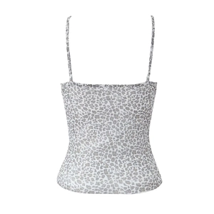 Damen Camisole-Top mit Leopardenmuster aus Mesh mit verstellbaren Trägern in Grau-Weiß