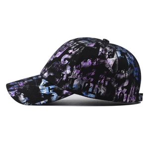 Tie-dye baseball cap with purple-blue gradient graffiti and street style design