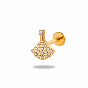 G23 titanium gold fan-shaped stud with cubic zirconia and flat back design