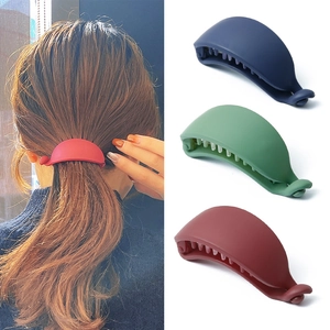 Matte banana hair clips in red, blue, green, and wine red colors for ponytail styles