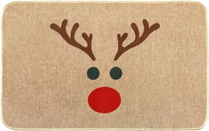 Detail of Christmas reindeer rug with non-slip texture and durable stitched edges