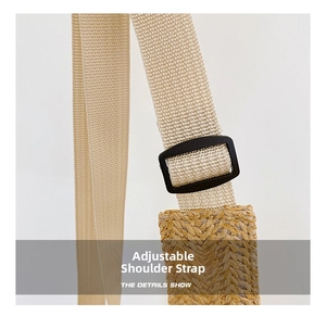 Detail of adjustable nylon shoulder strap and plastic buckle on kids woven chest bag