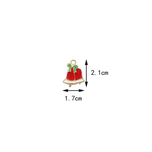 Detail of red Christmas bell pendant with green bow and 2.1x1.7cm size dimensions