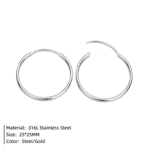 Polished 316L stainless steel hoop earrings 25x25mm in steel and gold finishes