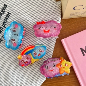 Lot de pinces à cheveux nuages créatifs en acrylique avec sourires et paillettes