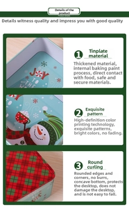 Detail of Christmas tin box with snowman pattern, round curled edges and internal coating