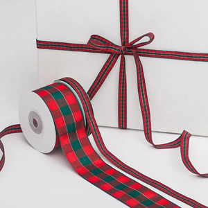 Christmas red and green plaid ribbon with gold wire edges for gift wrapping DIY