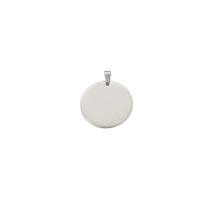 Polished silver stainless steel round pet tag charm with smooth mirror finish surface