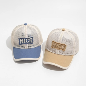 Breathable mesh baseball caps for kids with NICE patch in blue and khaki colors