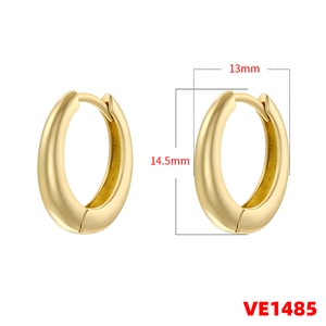 Minimalist gold plated teardrop oval hoop earrings with 13mm width and 14.5mm height