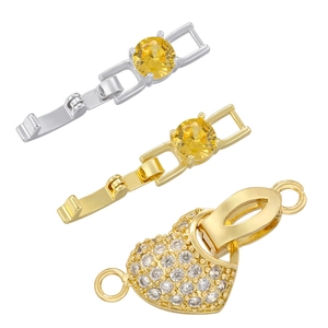 Brass Cubic Zirconia Folding Extension Clasp Jewelry Connector Heart Shape DIY Necklace Bracelet Findings