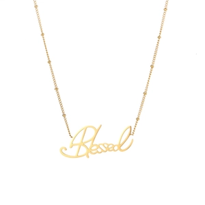 Collier satellite en acier inoxydable doré avec pendentif lettre Blessed