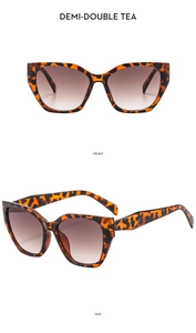 Front and side views of leopard print cat-eye sunglasses in Demi-Double Tea finish