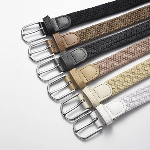Elastic braided fabric belts in multiple colors with classic metal pin buckles