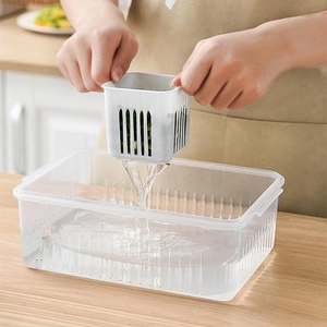 Kitchen plastic drain fresh-keeping box for garlic ginger and seasoning storage main view.
