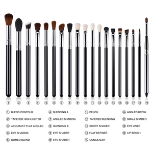 Detailed flat lay of 19 pieces professional eyeshadow and eye makeup brush set in black