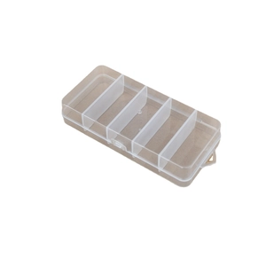 Clear plastic 5-compartment storage box with hanging hole for beads and small hardware