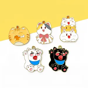 Cat Charms Alloy Enamel Cartoon Animal Pendants For DIY Jewelry Making Necklaces Keychains Cute Kawaii Style