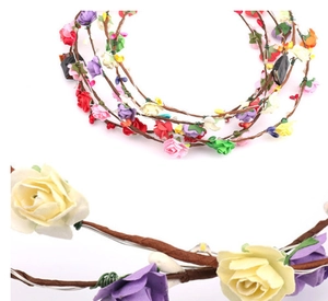 Multicolor LED flower wreath headband with artificial flowers and glowing vines