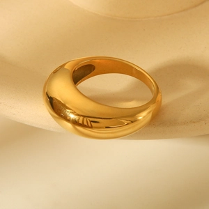 Minimalist 18K gold plated stainless steel dome ring with a smooth polished finish
