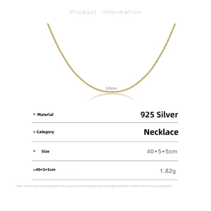 Detail of 925 sterling silver gold box chain with 0.8mm width and adjustable length