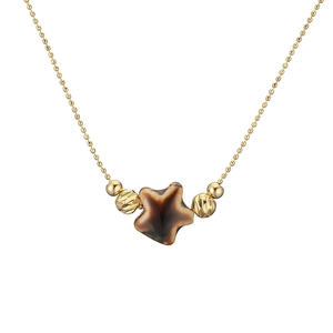 Golden beaded chain necklace featuring a star-shaped brown ceramic pendant for women