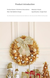 Detail of 45cm Christmas wreath with golden bow and shiny baubles on white background