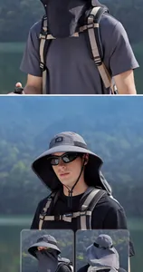 Close-up of quick-dry sun hat with breathable face mask and neck flap for hiking
