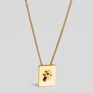 18K Gold Plated Stainless Steel Zodiac Sign Pendant Necklace Square Medallion Minimalist Jewelry For Women