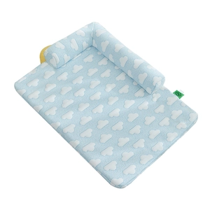 Cloud pattern ice silk cooling dog bed with thick L-shaped pillow for small dogs
