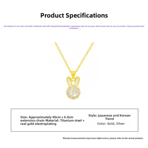 Detail of bunny necklace with sparkling zircon pavé and gold plated titanium steel chain