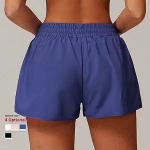 Short de yoga bleu marine pour femme à taille haute avec ceinture élastique et coupe ajustée