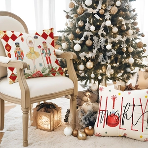 Christmas nutcracker and ballerina linen pillow cover set on vintage chair décor