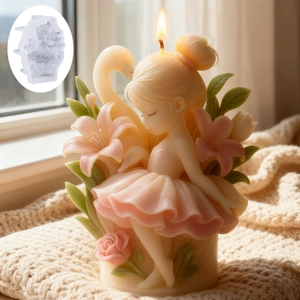 Ballerina girl swan lily silicone mold with 3D handmade floral decorative candle