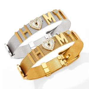 Bracciali in maglia di acciaio inossidabile con ciondoli a cuore in madreperla oro e argento