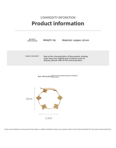 Detailed view of zircon hollow flower bracelet with gold plating and dimensions