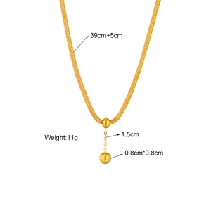 Double-layer gold titanium steel chain necklace with ball pendants and 39cm+5cm length