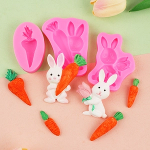 Easter rabbit and carrot silicone mold set for fondant cake decorating and resin art