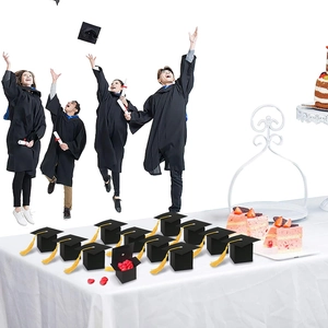 Black graduation cap favor box with golden tassel for candy and party decorations