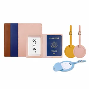 Detailed set of multi-color PU leather passport covers and matching luggage tags
