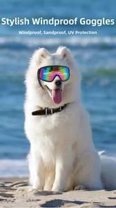 Gafas de sol para perros con protección UV, lentes irisadas y correa ajustable suave